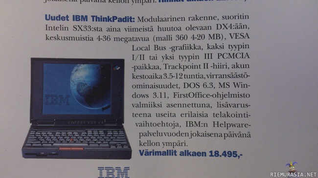Uusi IBM ThinkPad - Löysin vanhan mainoksen vuodelta 1994