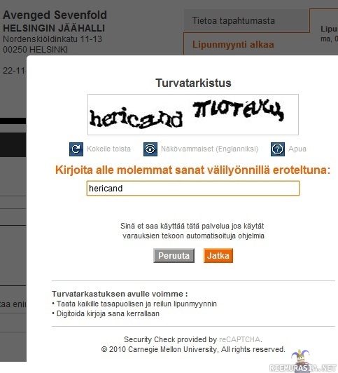 Lippupalvelu.fi turvatarkistus - meinattiin lippuja tilata :D