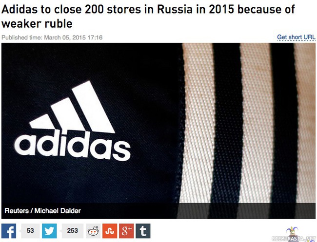 Igorin painajainen - Adidas sulkee Venäjällä 200 liikettä 250:stä.
