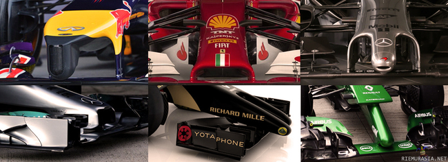 Uudet formula 1 nokat - Redbull, Ferrari, McLaren, Mercedes, Lotus ja Caterham