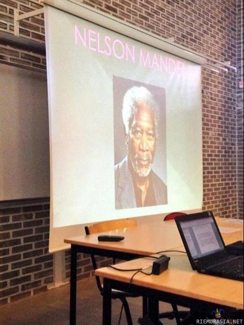Nelson Mandelasta pidetään esitelmää - Kuvan Morgan Freeman ei varmaan liity tapaukseen?