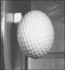 Golf_pallo - Golf ball hitting steel at 150mph (240km/h), recorded at 70,000fps.