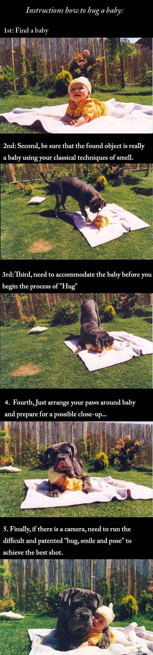 Instructions how to hug a baby