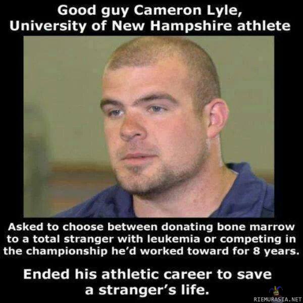 Cameron Lyle - luovutti luuydintä tuntemattomalle uhraten samalla urheilijan uransa