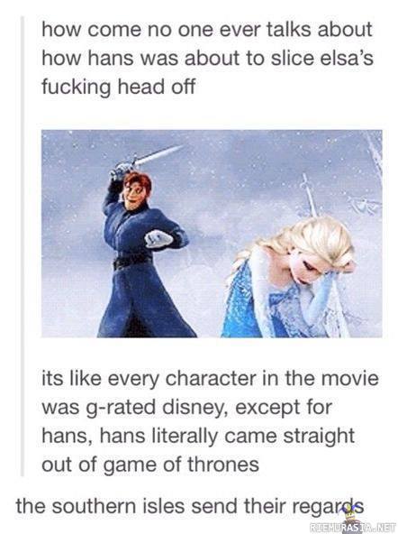 Disneyn Frozen - Hansin hahmo taisikin olla visiitillä eteläsaarilta