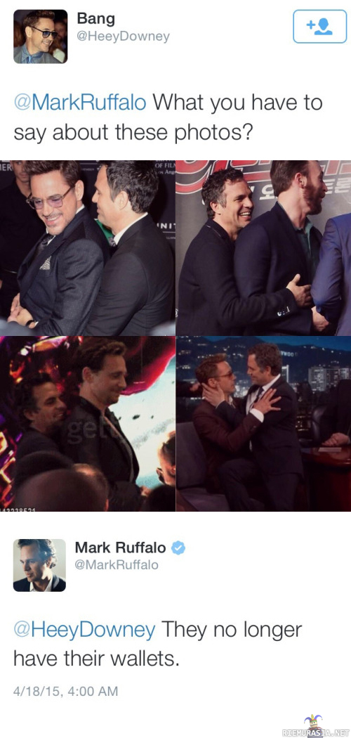 Mark Ruffalo sekä Robert Downey JR Twitterissä - Mark teki extratienestiä