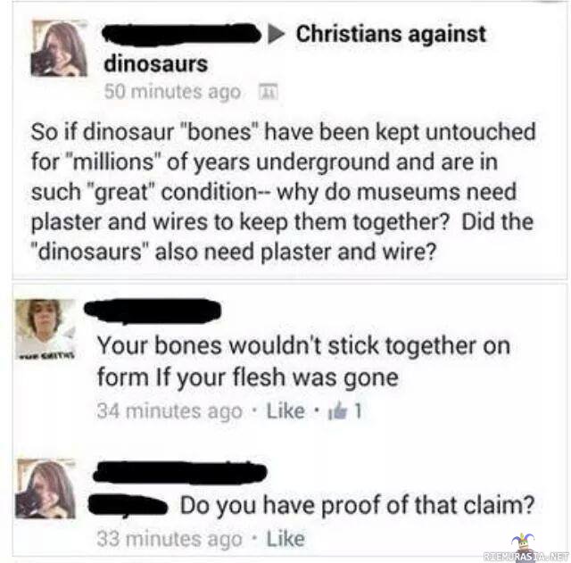 Kristityt dinosauruksia vastaan - Jäätäviä argumentteja jälleen hihhuleilta..
