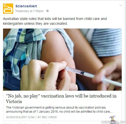 Australia hoitaa homman - Kohta ei enää saa lastansa laittaa päiväkotiin ellei sitä ole rokotettu