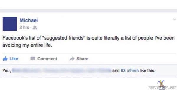 Facebookin kaveriehdotukset - Lista ihmisiä joita et halua elämääsi