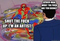 Spiderman taiteilemassa