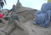 Mielenkiintoisia hiekkaveistoksia Riossa