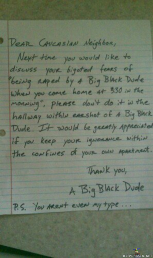 Dear caucasian neighbor..