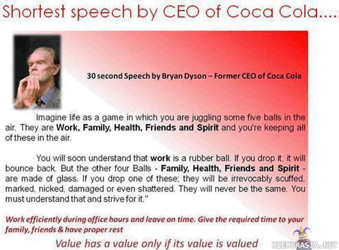 Shortest speech by CEO of Coca-Cola company - Values