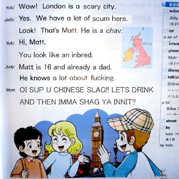 Japanilaisten oppikirjasta - London is a scary city