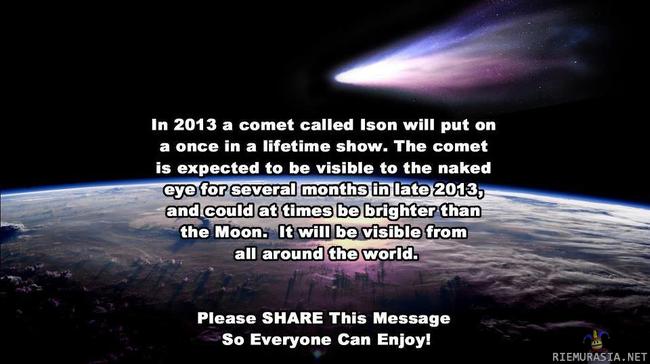 Ison - Tänä vuonna taivaalla näkyy jännä komeetta http://goo.gl/zRe0Y