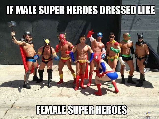 Supersankarit - Mitä jos miessupersankarit pukeutuisi samoin kuin naissupersankarit?