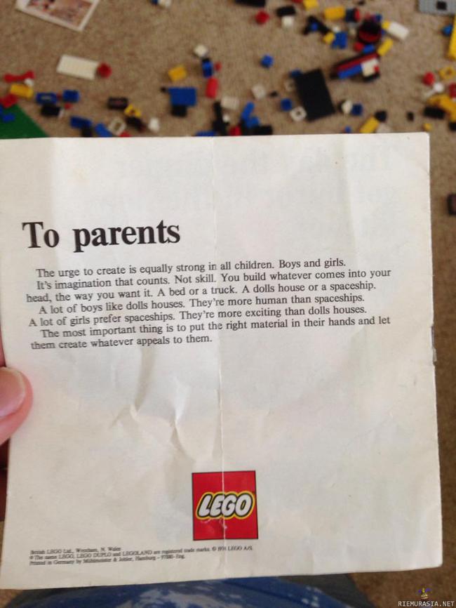 Legon viesti vanhemmille - Jos poika rakentaa nukketalon ei se tee hänestä epänormaalia