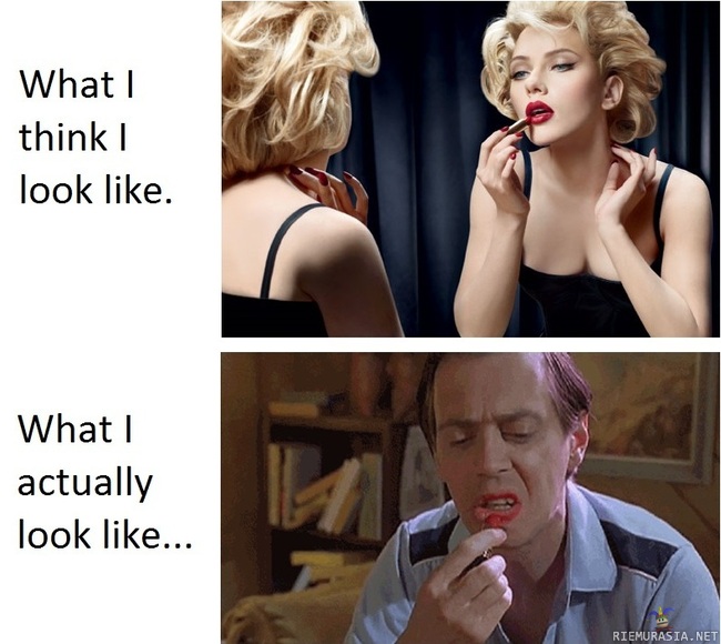 Putting on red lipstick