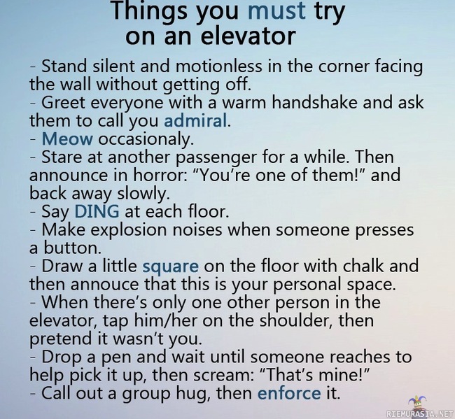 Things you must try on an elevator