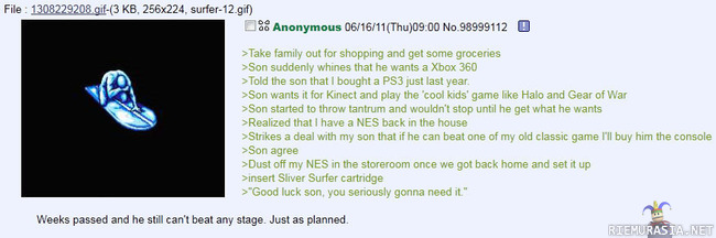 Lasten kasvatus - Silver Surfer on siis yksi vittumaisin & vaikein NES peleistä :)