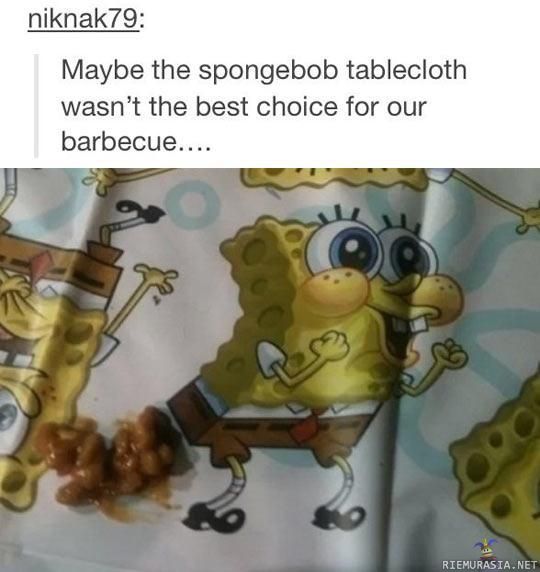 Spongebob - Pöytäliinassa osuva kuvaus.