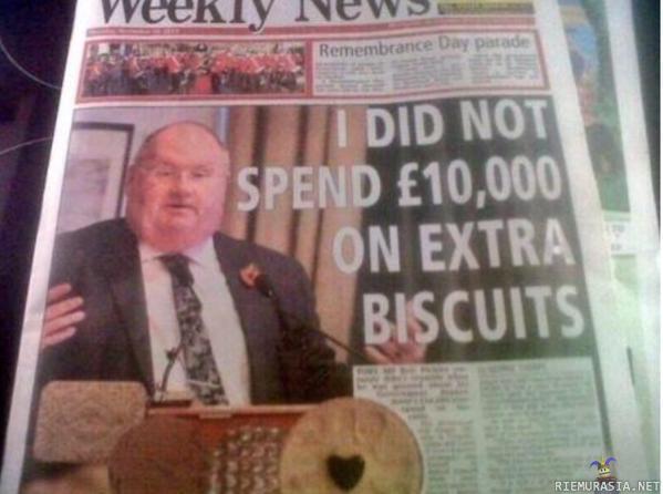 En oo käyttäny 10000 puntaa kekseihin! - Joku brittien ministeri on käyny ostaa keksejä