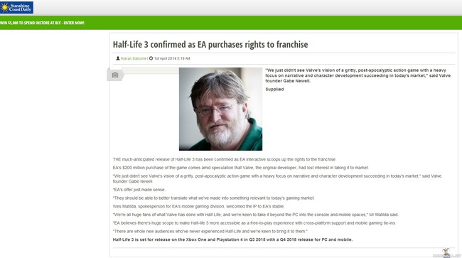 EA ostaa Half-Life 3:sen oikeudet ja se julkaistaan pian!!!! - http://sunshinecoastdaily.com.au/news/half-life-3-confirmed-ea-purchases-rights-franchis/2216231/