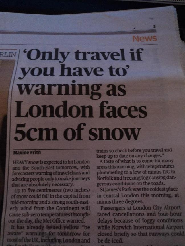 Talvi yllättää Lontoon - Lontoossa varaudutaan hurjaan lumentuloon. Muistetaan lämmöllä.