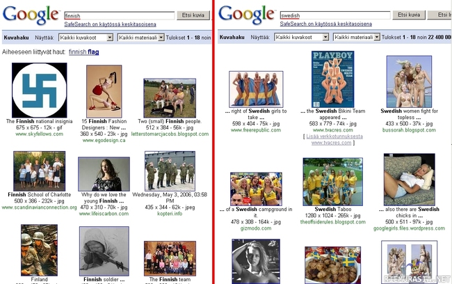 Se pieni ero... - Mitä eroa Googlen hakukone löytää Suomen ja Ruotsin välillä?