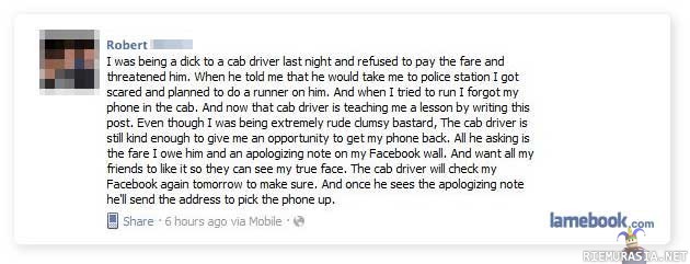 Facebook - taksikuski servaa