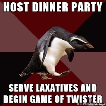Socially insane penguin - Hullu pingviini järjestää päivälliskutsut friikillä twistillä