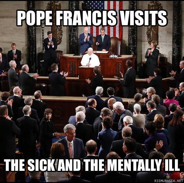 Paavi tervehtimässä sairaita - sekä hulluja