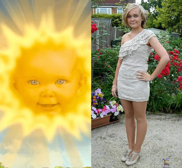 Teletappiaurinko ennen ja nyt - 19-vuotias Jess Smith on Teletapeissa nähty kikattava aurinkovauva.