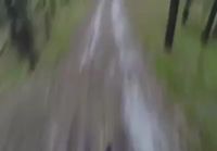 Pyöräilijä pakenee karhua