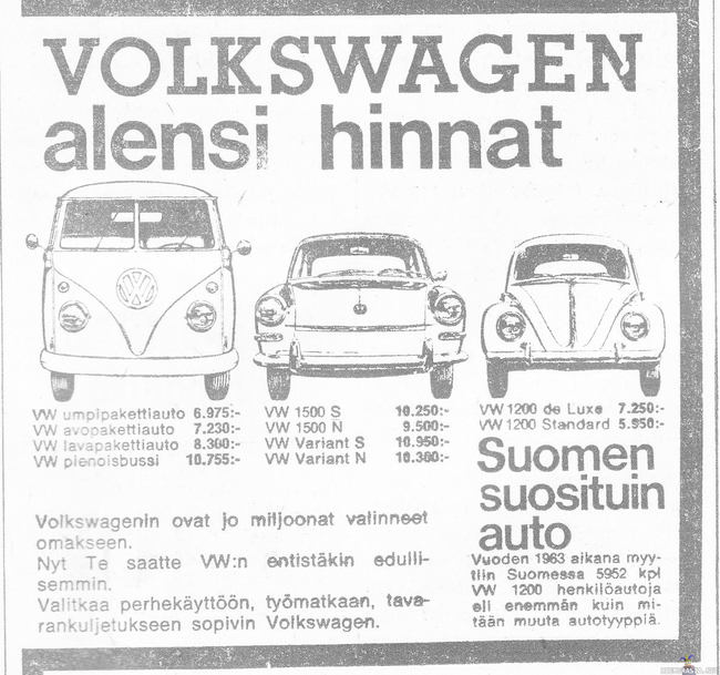 Nyt autokaupoille - Volkswagenin automainos 60-luvulta