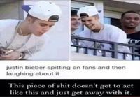 Justin Bieber sylkee faniensa päälle ja nauraa päälle