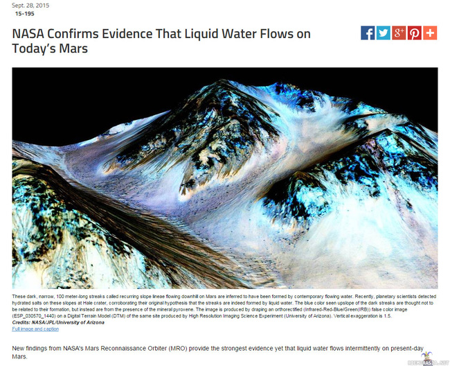 Nestemäistä vettä Marsissa - Marsin pinnalta on löytynyt nestemäistä virtaavaa vettä: https://www.nasa.gov/press-release/nasa-confirms-evidence-that-liquid-water-flows-on-today-s-mars