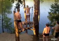 Chick Fails On Rope Swing 