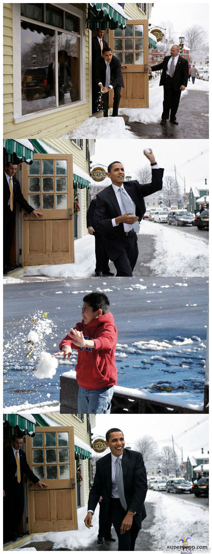 Obama heittää penskaa lumipallolla - kiäh kiäh siitäs sait